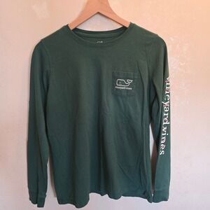 Vineyard Vines Long Sleeve TShirt Green Whale Pocket Christmas Sleeve Mens Small